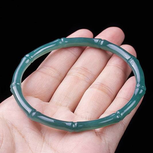 Natural Grade A jadeite bamboo-shaped bangle with a blue hue