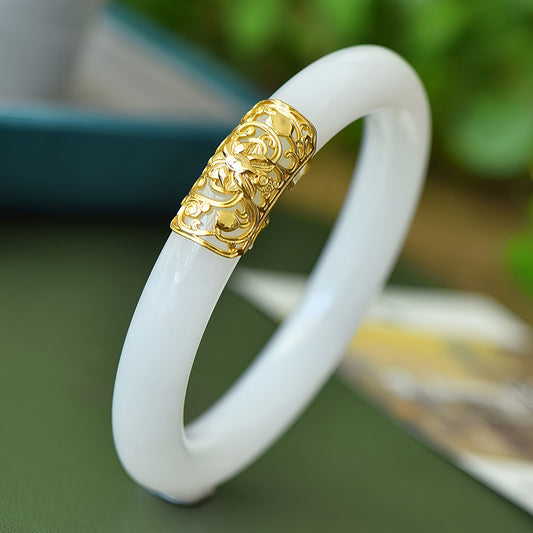 Natural hand-inlaid white jade bracelet 04