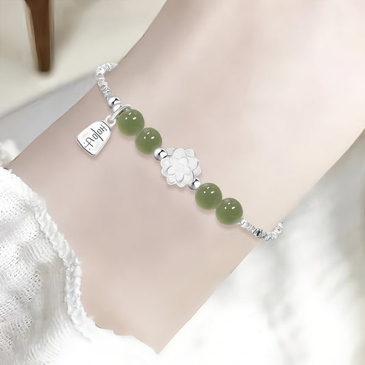 S925 Silver Hetian Jade Lotus Jade Bracelet