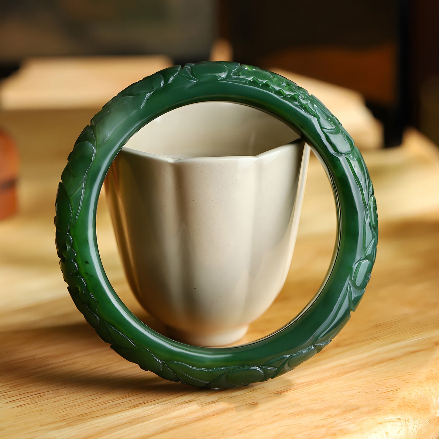 Natural Hetian jade old material jasper hand-carved green jade Bangles