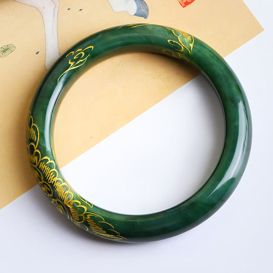 Natural Hetian jade old material jasper hand-carved green jade Bangles