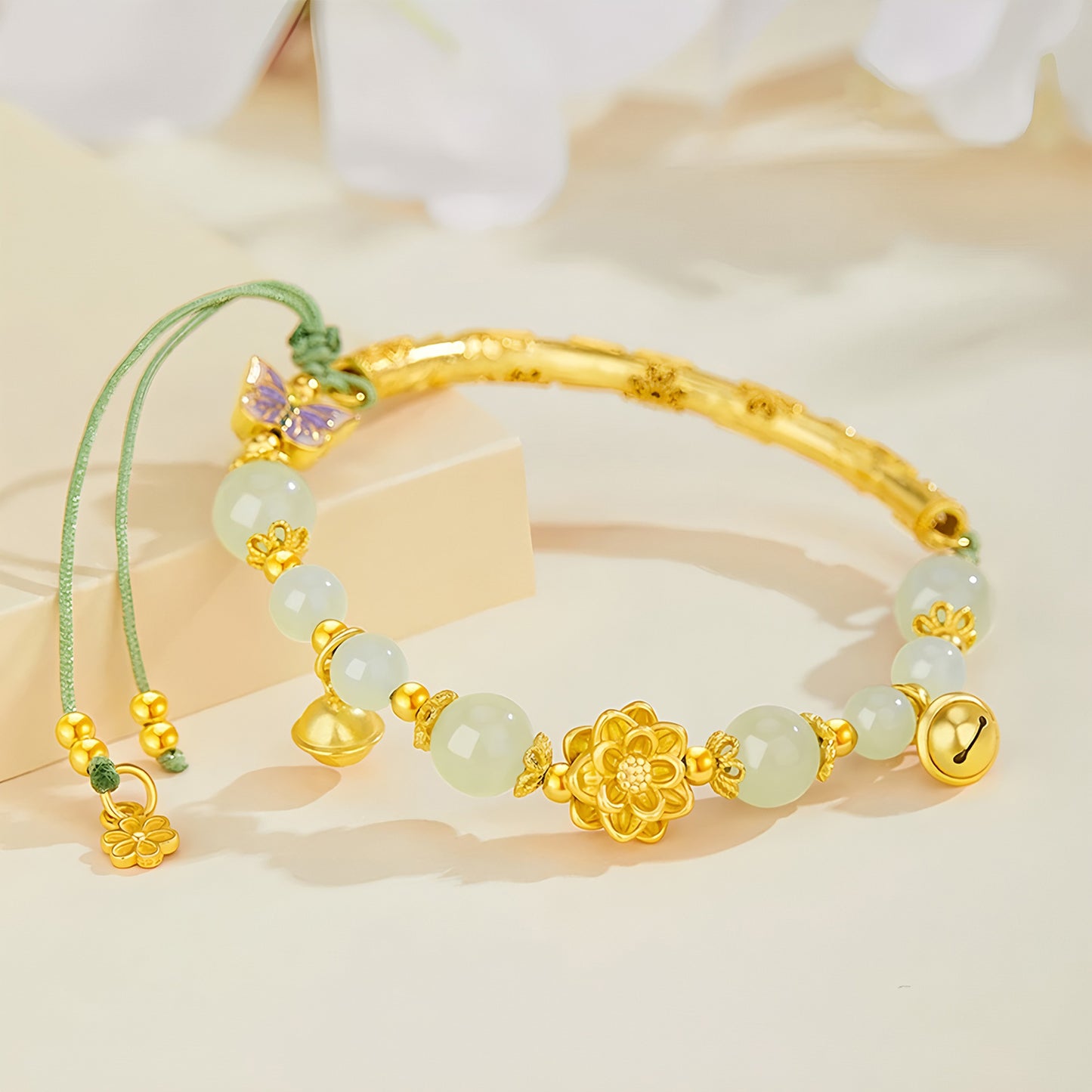 S925 Silver Natural Hetian Jade Butterfly Jade Bead Bracelet