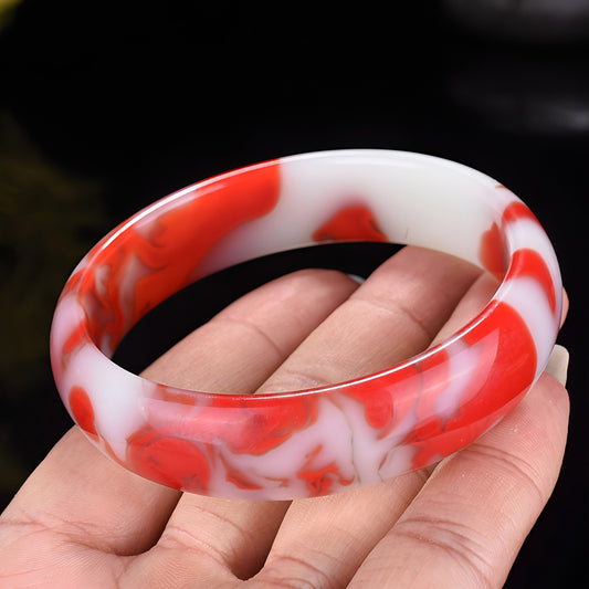 Red and white striped jade bracelet