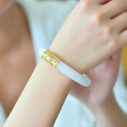 Natural hand-inlaid white jade bracelet 04