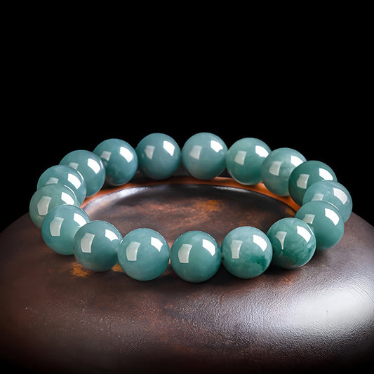 Natural Grade A Light Blue Jade Beaded Bracelet