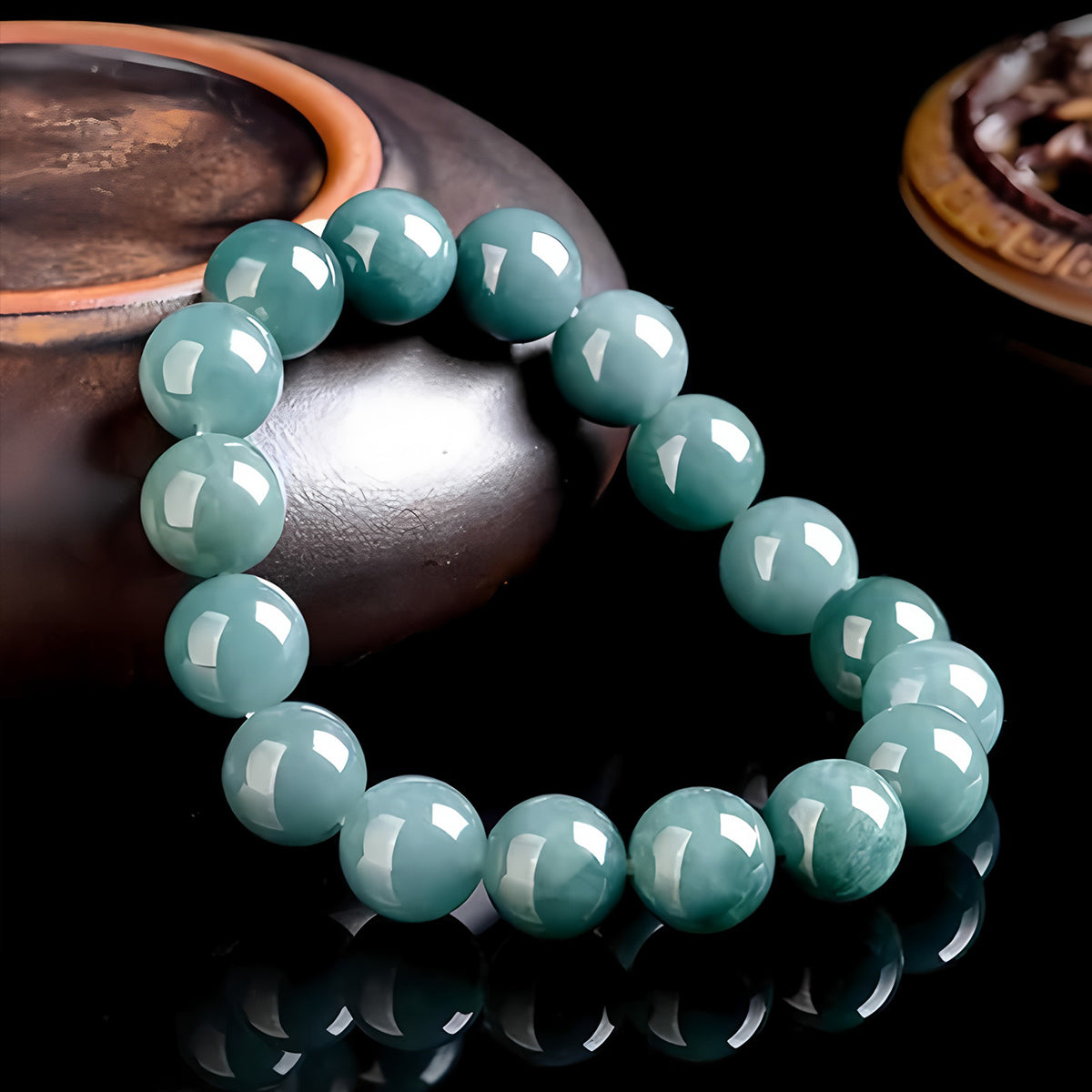 Natural Grade A Light Blue Jade Beaded Bracelet
