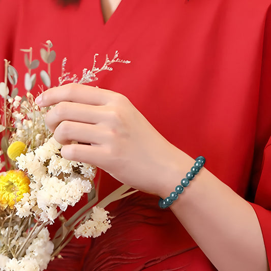 Natural Grade A Light Blue Jade Beaded Bracelet