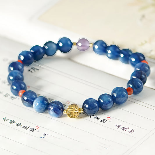 Natural Kyanite Blue Jade Beaded Bracelet(Bead width 7mm)