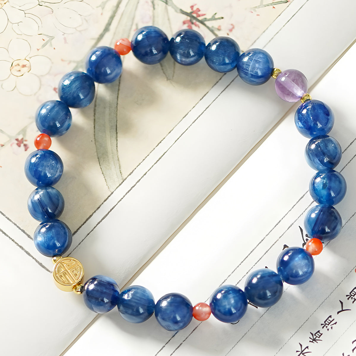 Natural Kyanite Blue Jade Beaded Bracelet(Bead width 7mm)