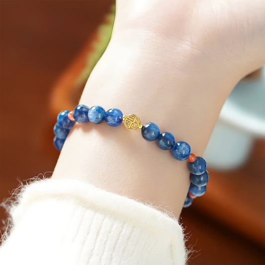 Natural Kyanite Blue Jade Beaded Bracelet(Bead width 7mm)