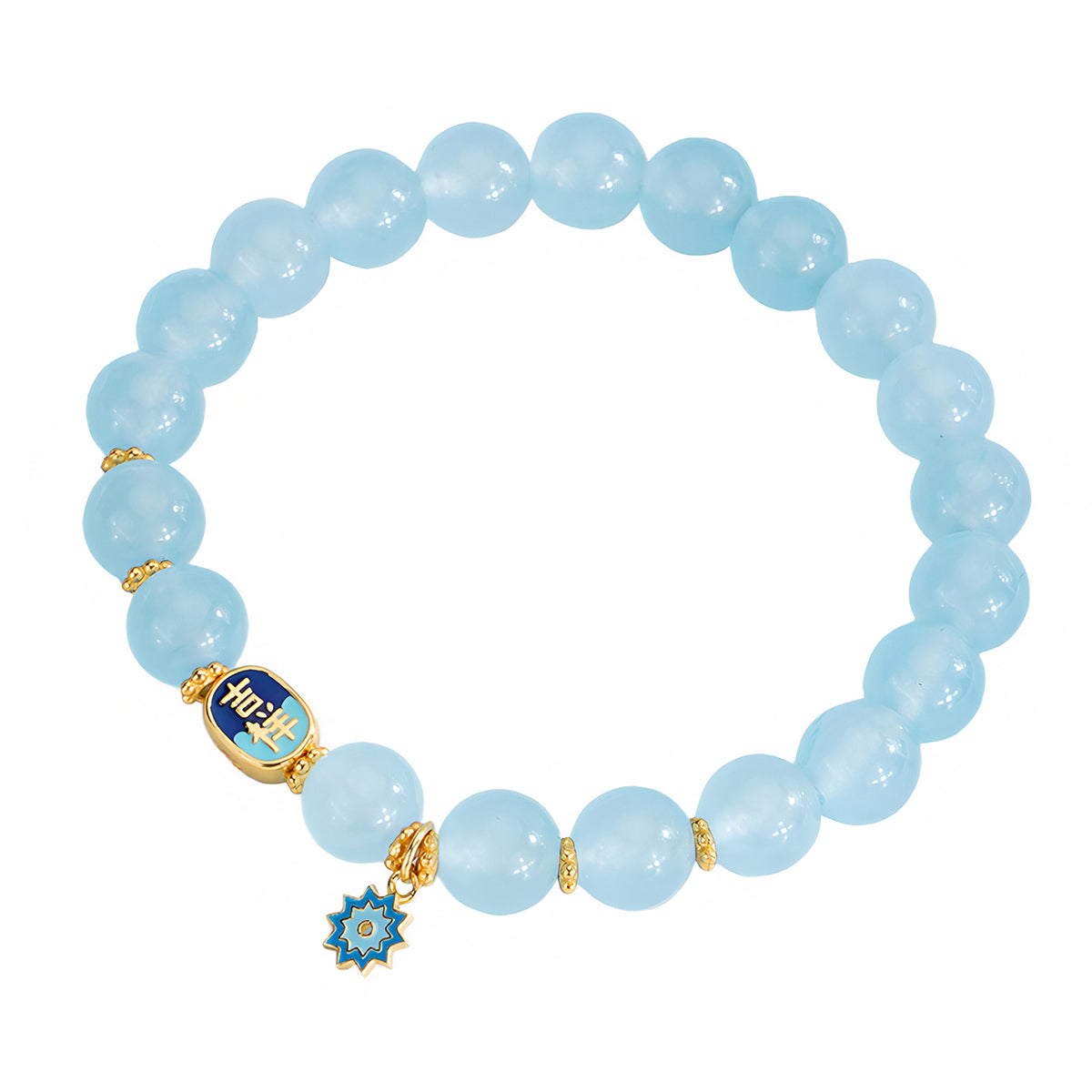 Ocean Blue Auspicious Jade Beaded Bracelet(Bead width 8mm)