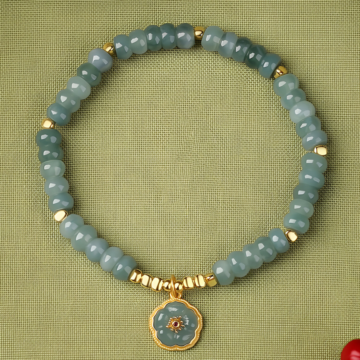 Natural Ice Blue Jadeite Peach Blossom Jade Beaded Bracelet(Bead width 5.5mm)