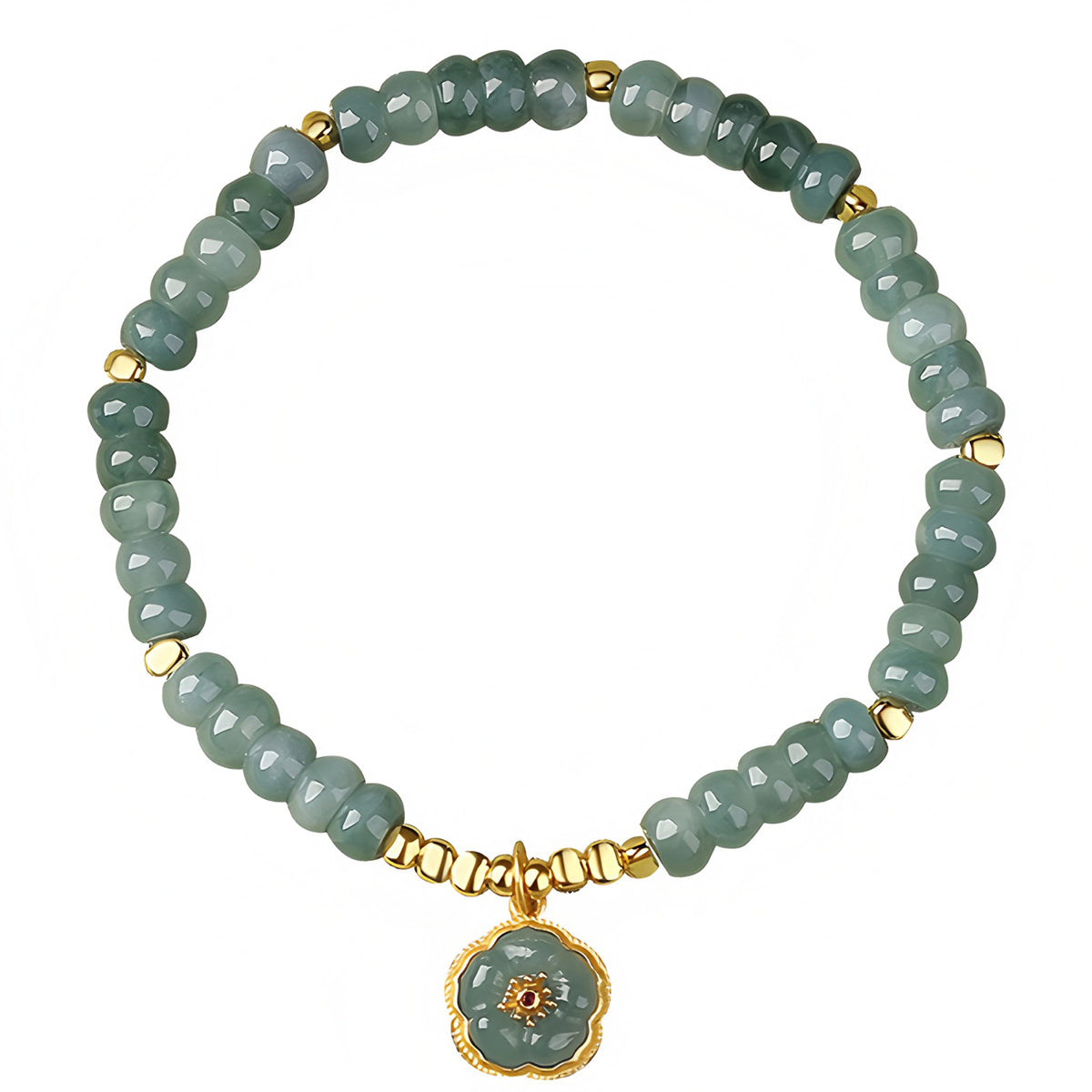 Natural Ice Blue Jadeite Peach Blossom Jade Beaded Bracelet(Bead width 5.5mm)