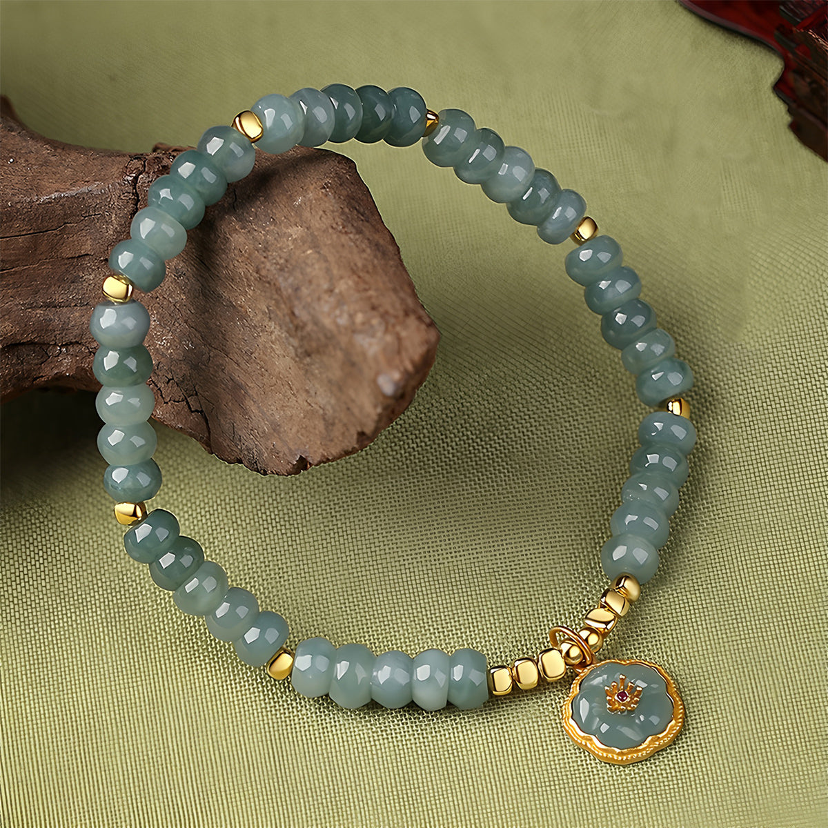 Natural Ice Blue Jadeite Peach Blossom Jade Beaded Bracelet(Bead width 5.5mm)