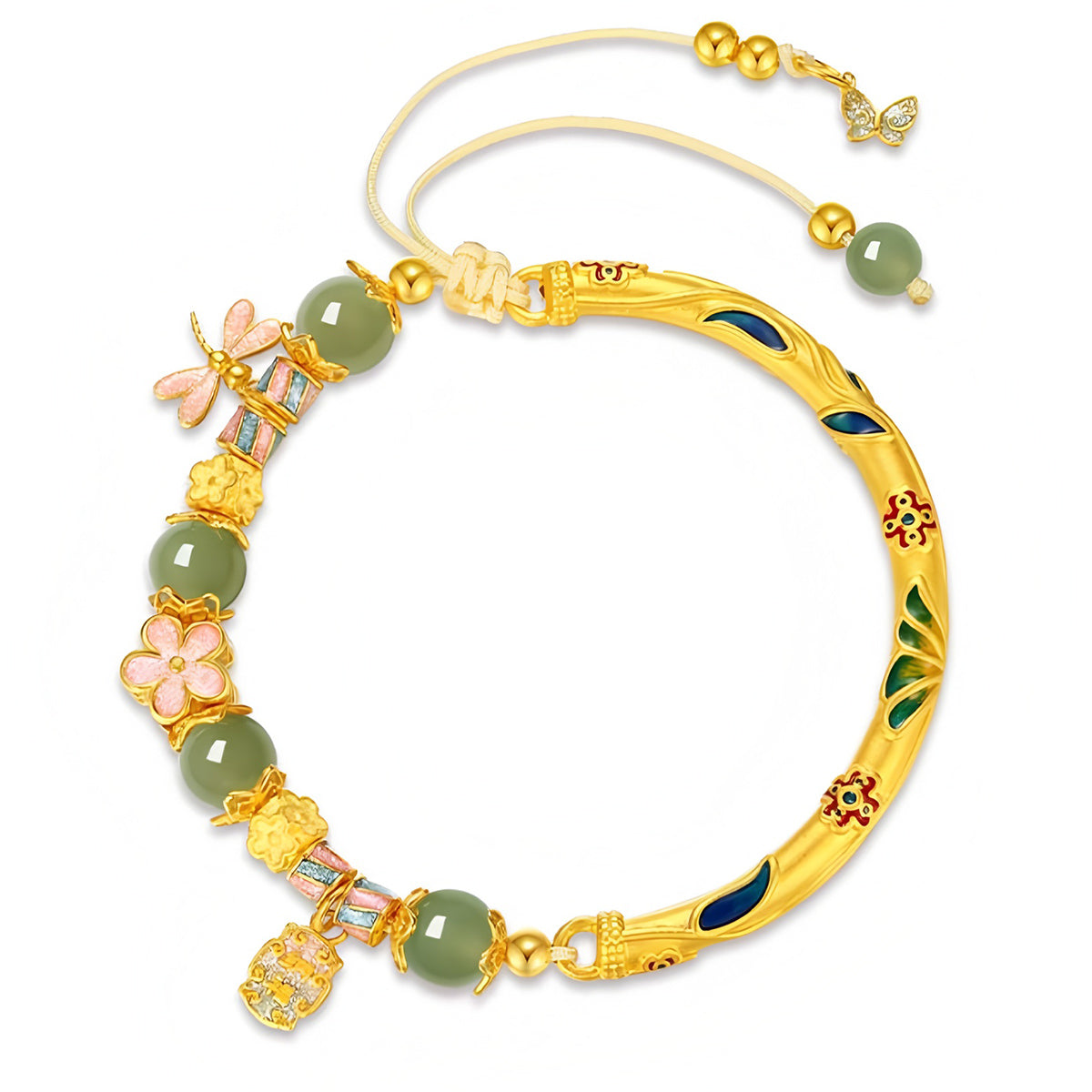 999 Silver Hetian Jade Butterfly Tassel Half Bracelet(elastic cord)