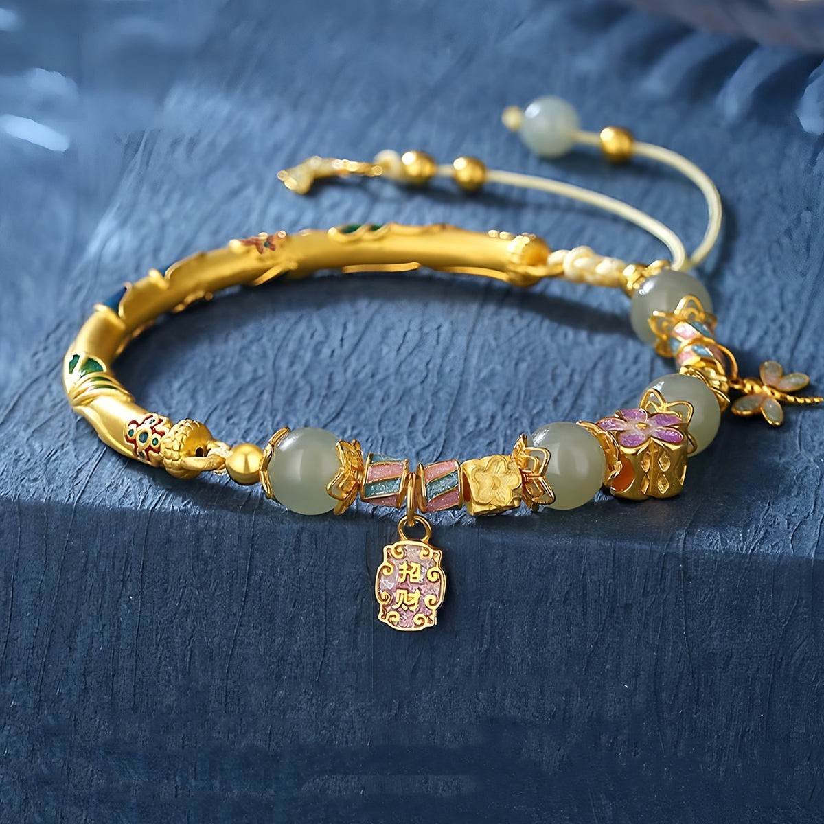 999 Silver Hetian Jade Butterfly Tassel Half Bracelet(elastic cord)