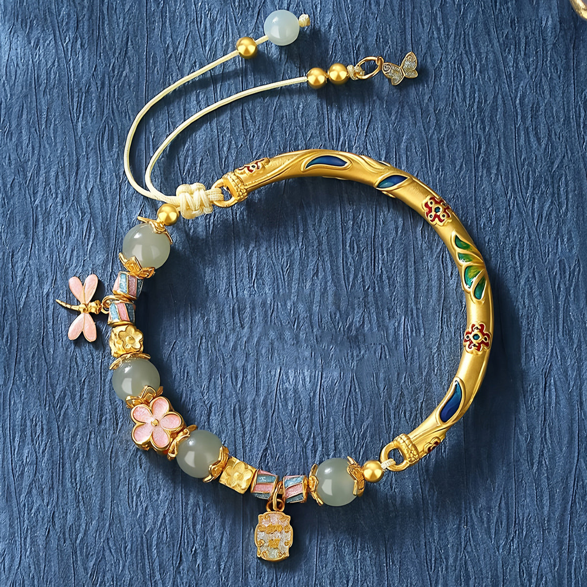 999 Silver Hetian Jade Butterfly Tassel Half Bracelet(elastic cord)