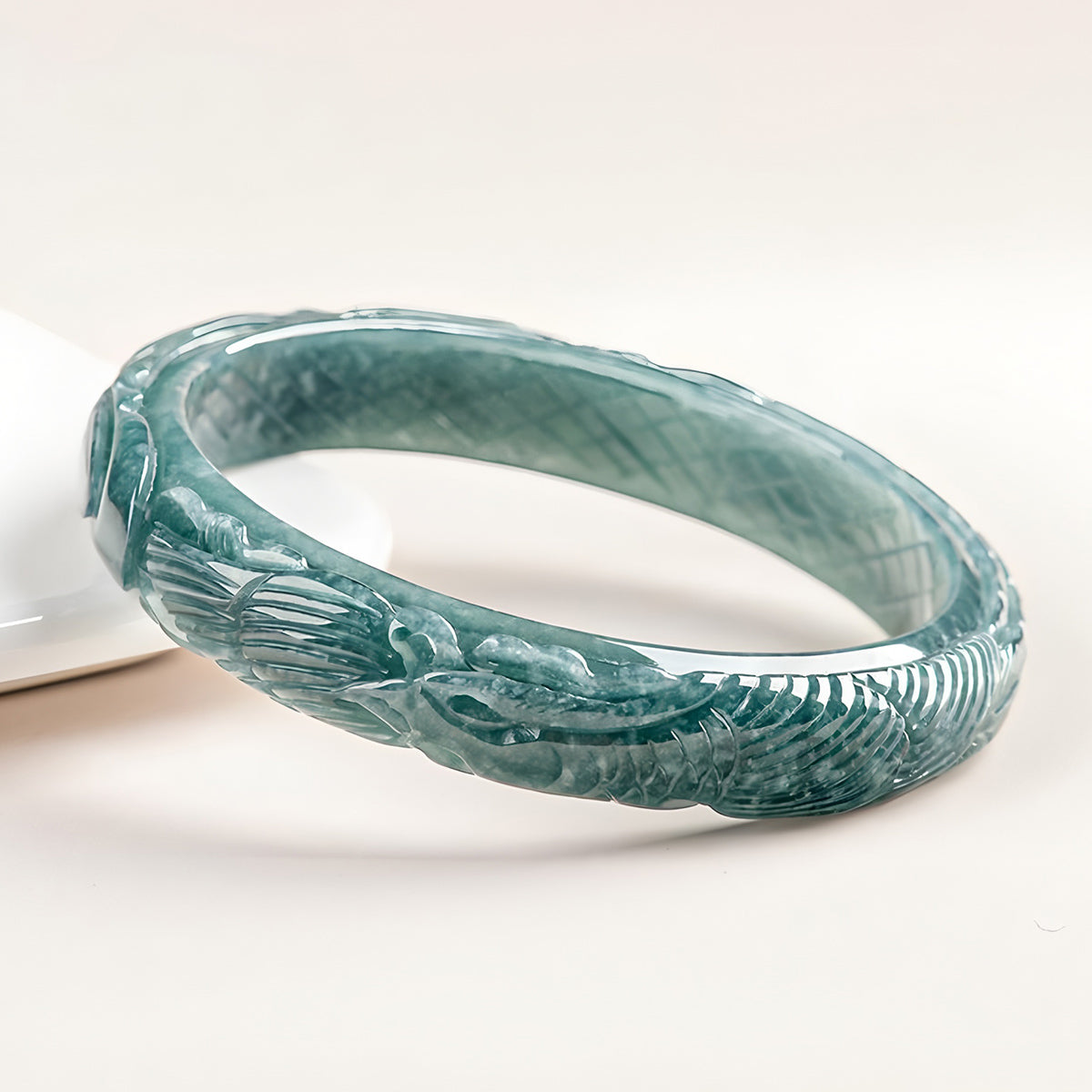 Carved natural Burmese jadeite bracelet