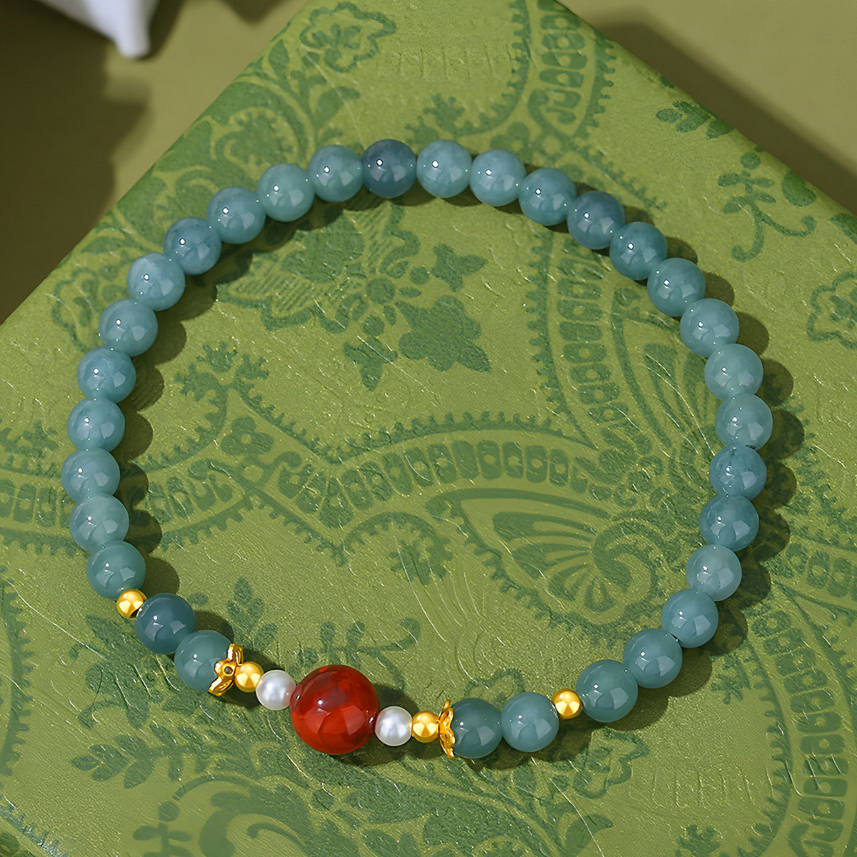 Natural Blue Jade New Chinese Jade Bracelet(Bead width 5mm)