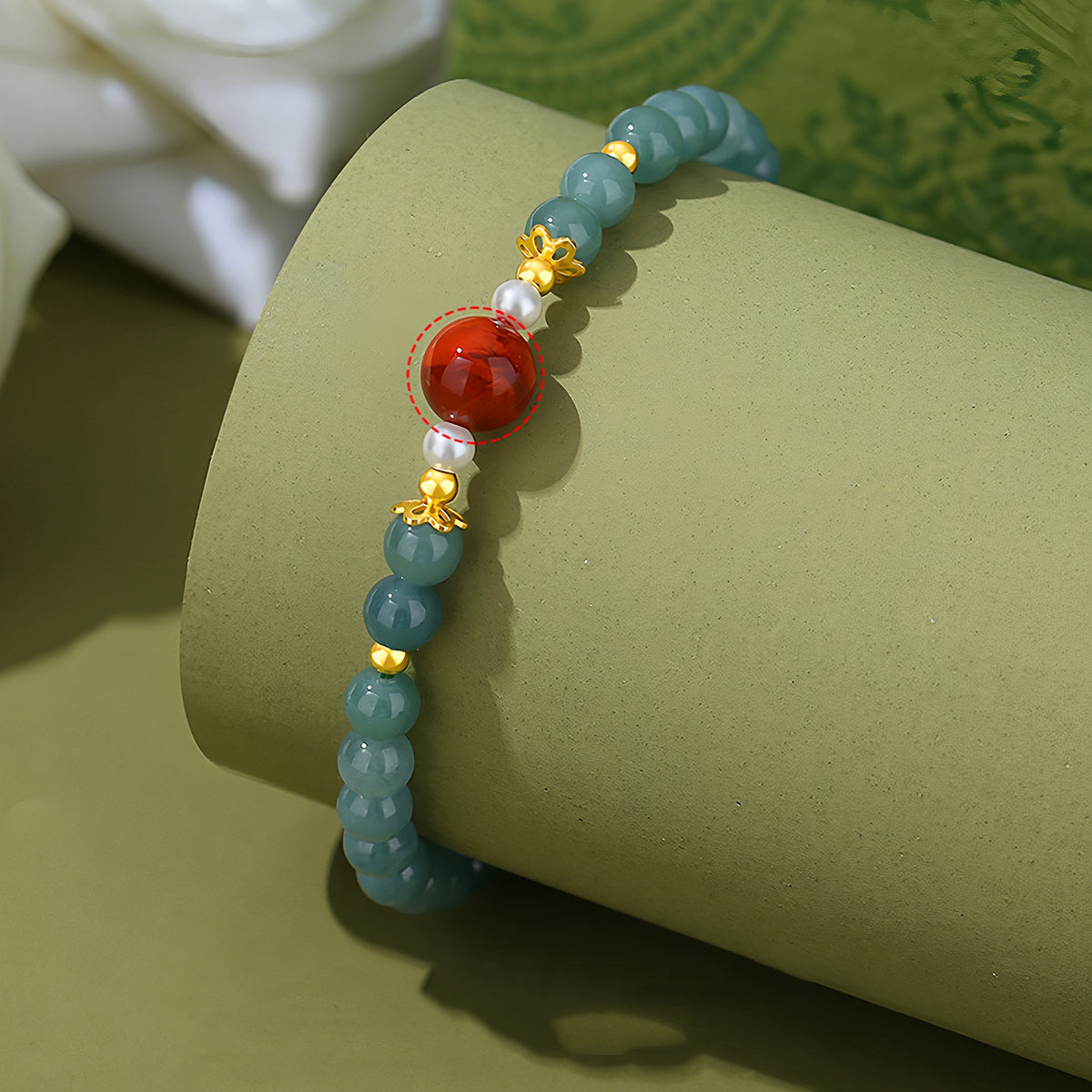 Natural Blue Jade New Chinese Jade Bracelet(Bead width 5mm)