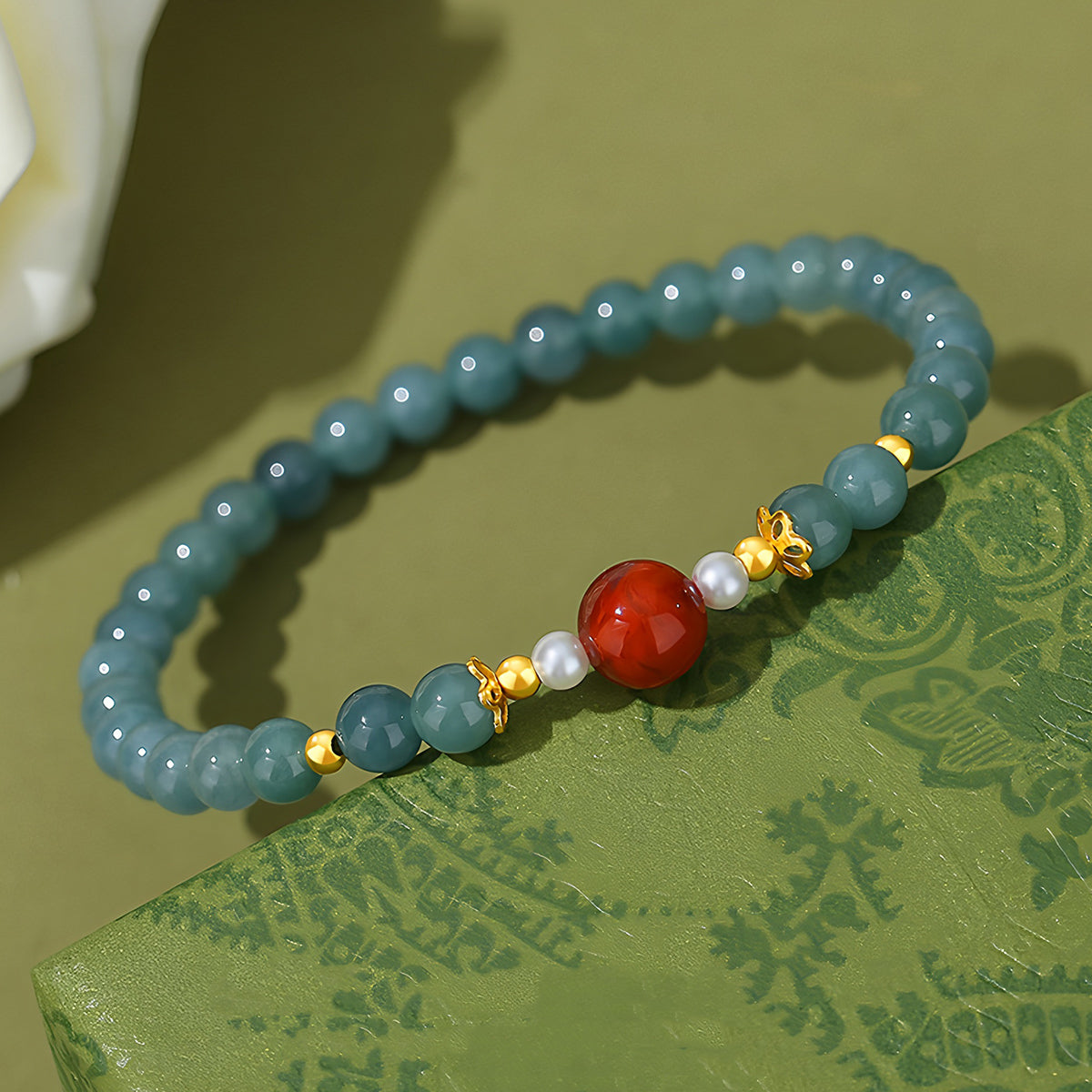 Natural Blue Jade New Chinese Jade Bracelet(Bead width 5mm)