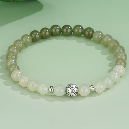 Natural Gradient Classic Green Jade Bracelet(Bead Width 6mm)