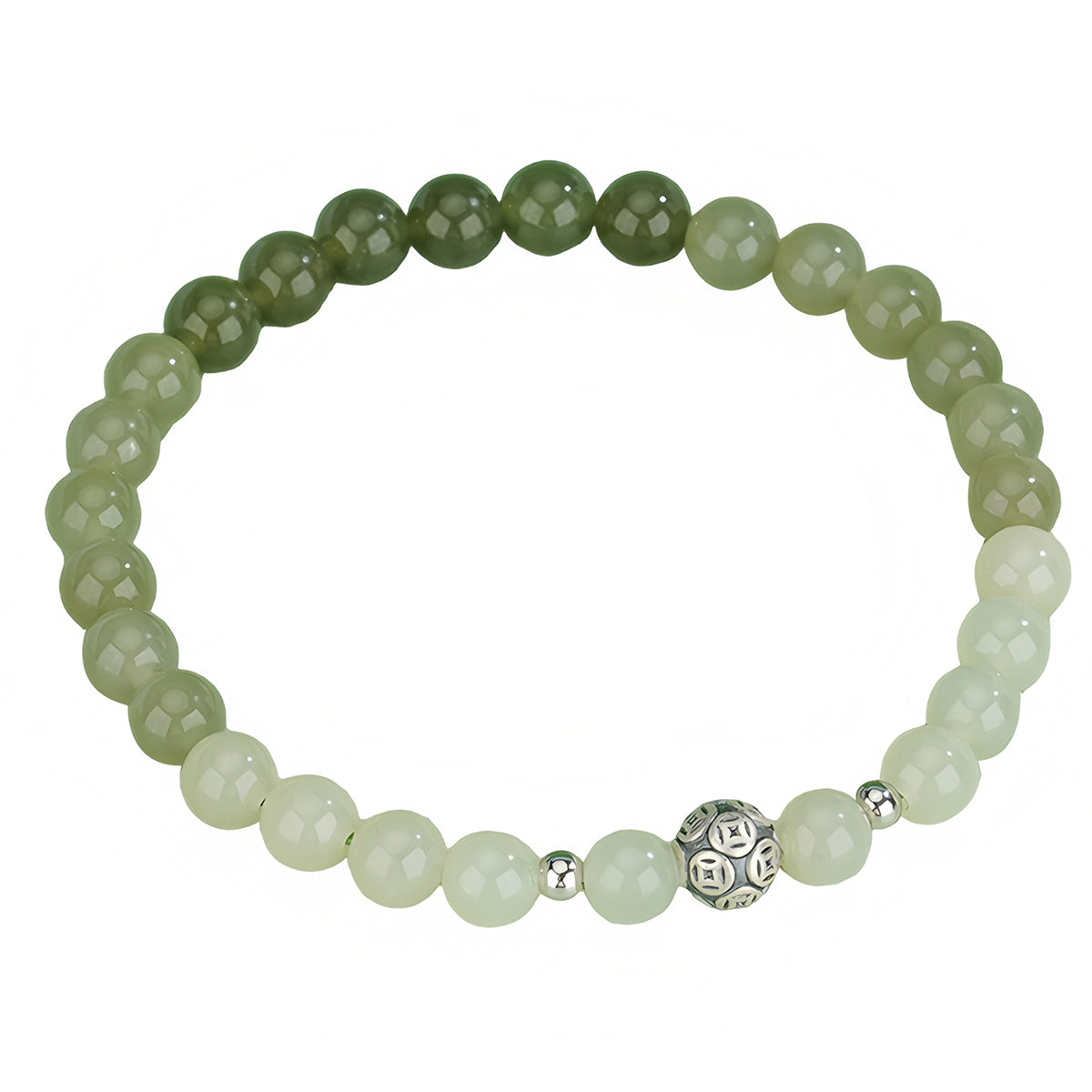 Natural Gradient Classic Green Jade Bracelet(Bead Width 6mm)
