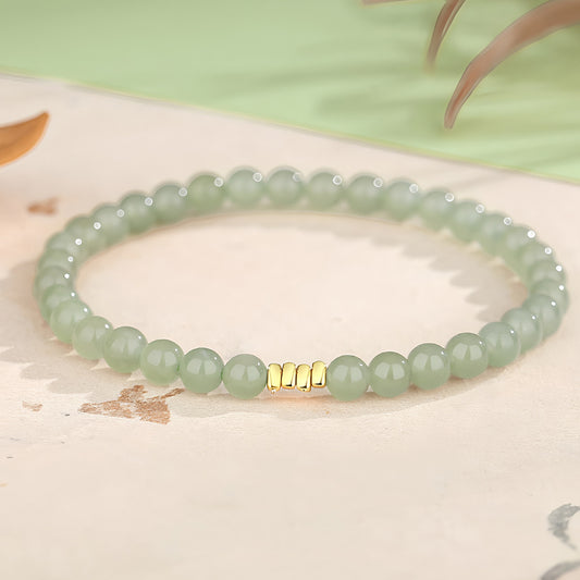 Natural Hetian Jade Broken Gold Classic Jade Bead Bracelet(Bead width 5mm)