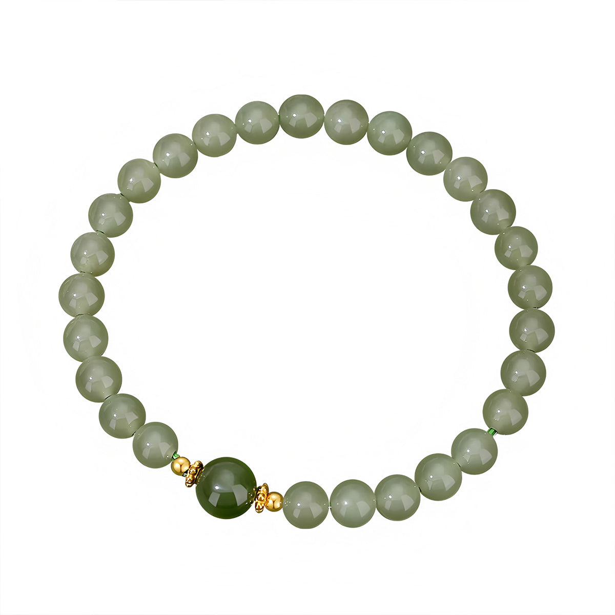 S925 Silver Natural Hetian Jade Classic Jade Beaded Bracelet(Bead width 6mm)