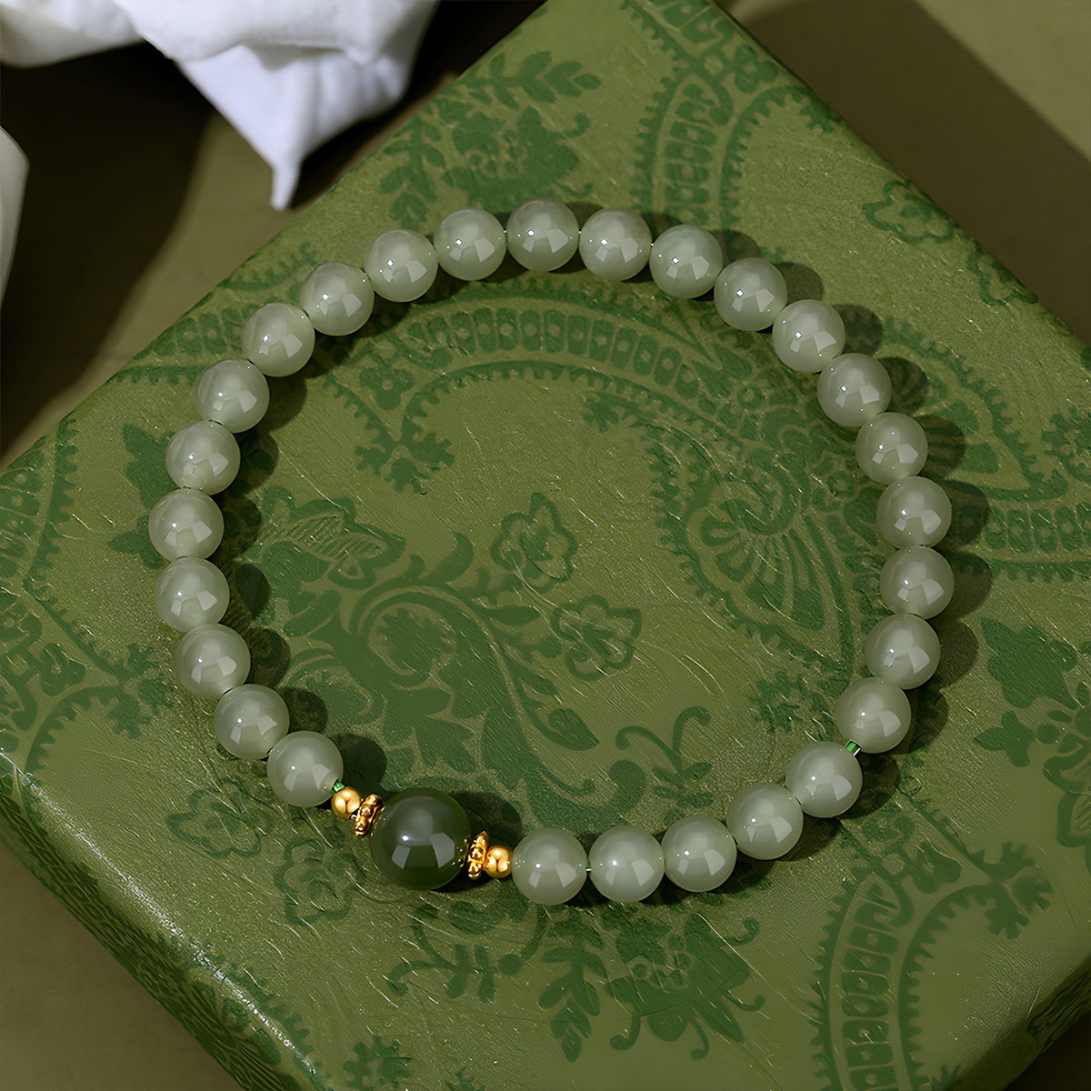 S925 Silver Natural Hetian Jade Classic Jade Beaded Bracelet(Bead width 6mm)