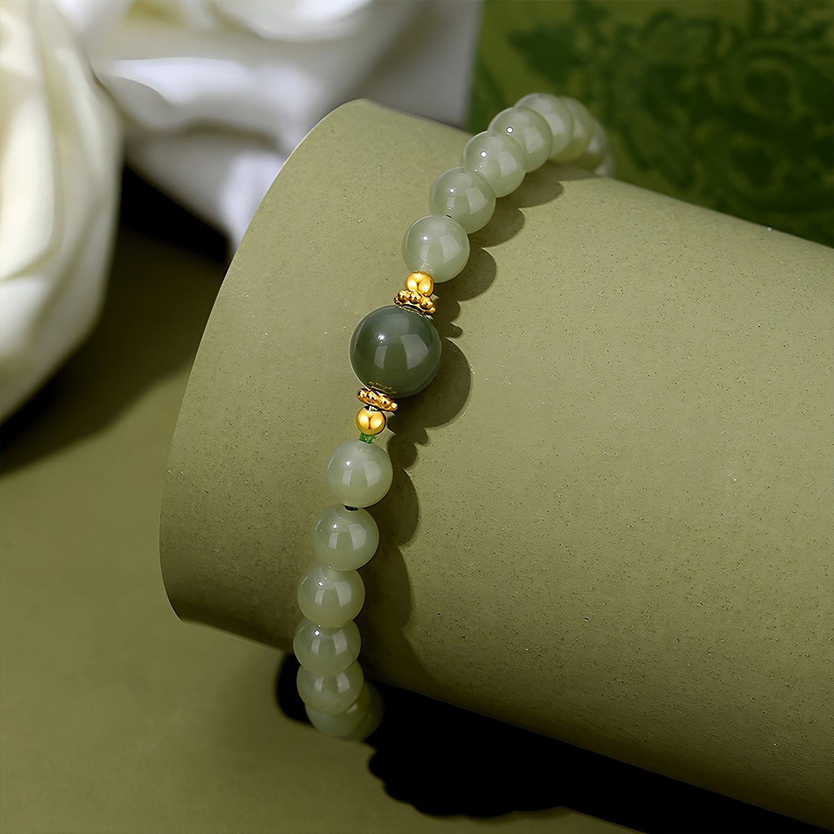 S925 Silver Natural Hetian Jade Classic Jade Beaded Bracelet(Bead width 6mm)