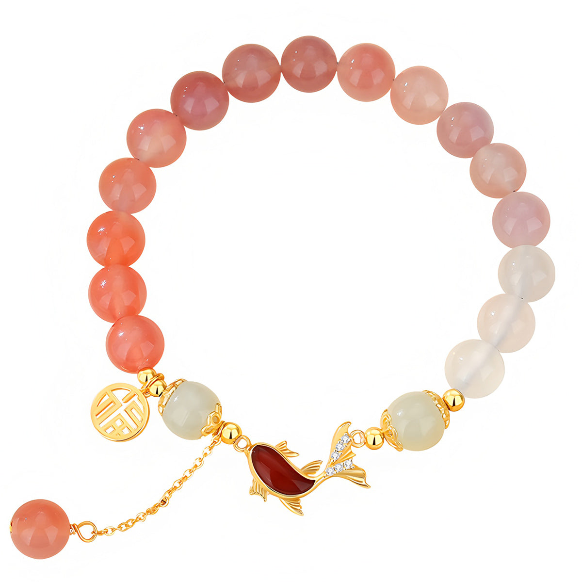 Natural Gradient Vermicelli Agate Fish Jade Bracelet(Bead width 8mm)