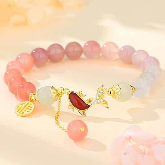 Natural Gradient Vermicelli Agate Fish Jade Bracelet(Bead width 8mm)
