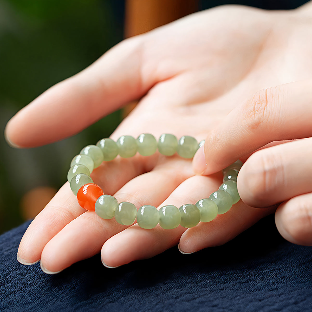 Natural Red Jade and Green Jade Beaded Bracelet