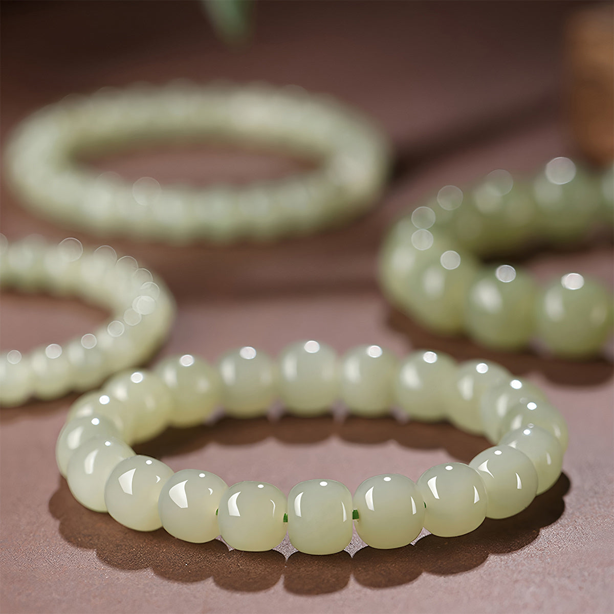 Natural Hetian Green Jade Beaded Bracelet