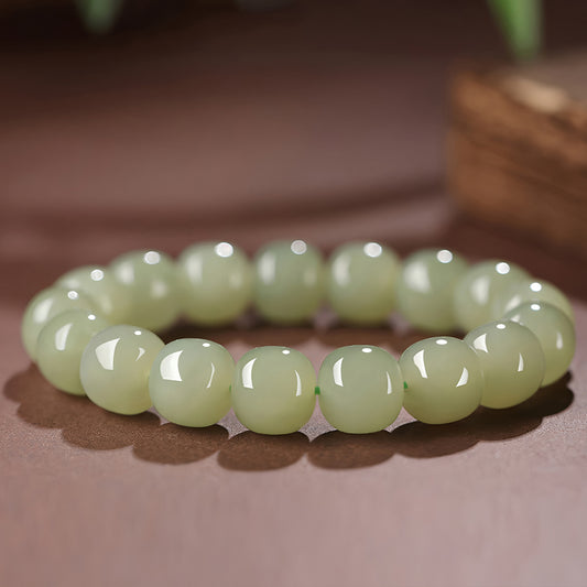Natural Hetian Green Jade Beaded Bracelet