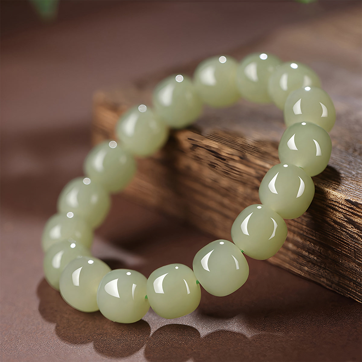 Natural Hetian Green Jade Beaded Bracelet