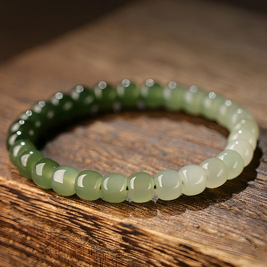 Natural Hetian Jade Gradient Green Jade Beaded Bracelet