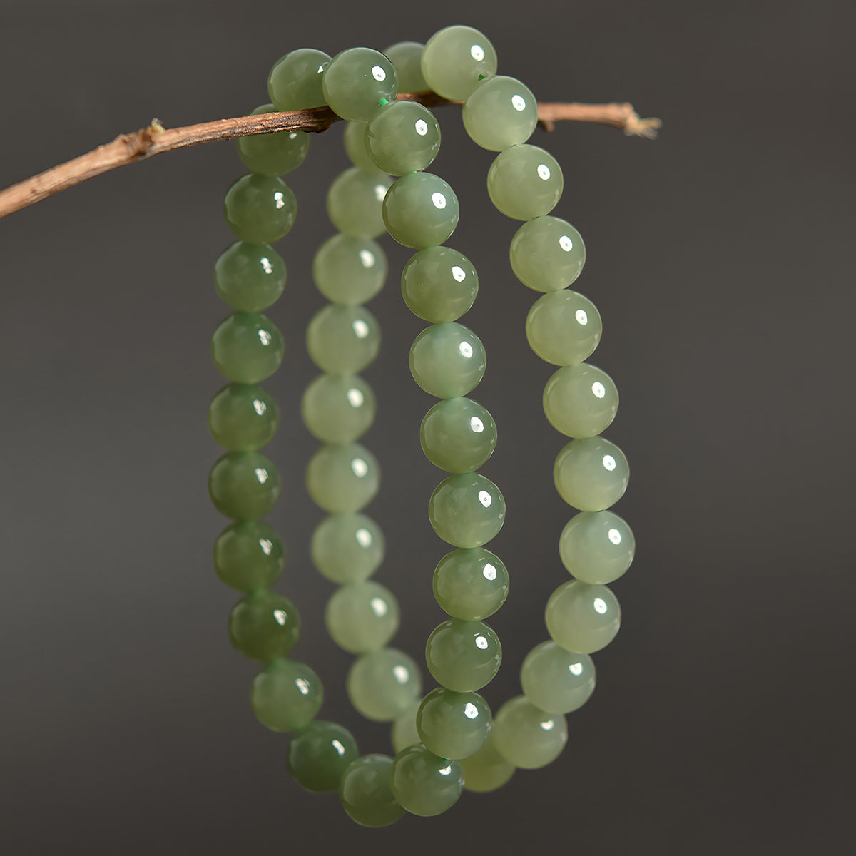 Natural Hetian Jade High Transparency Green Jade Bead Bracelet