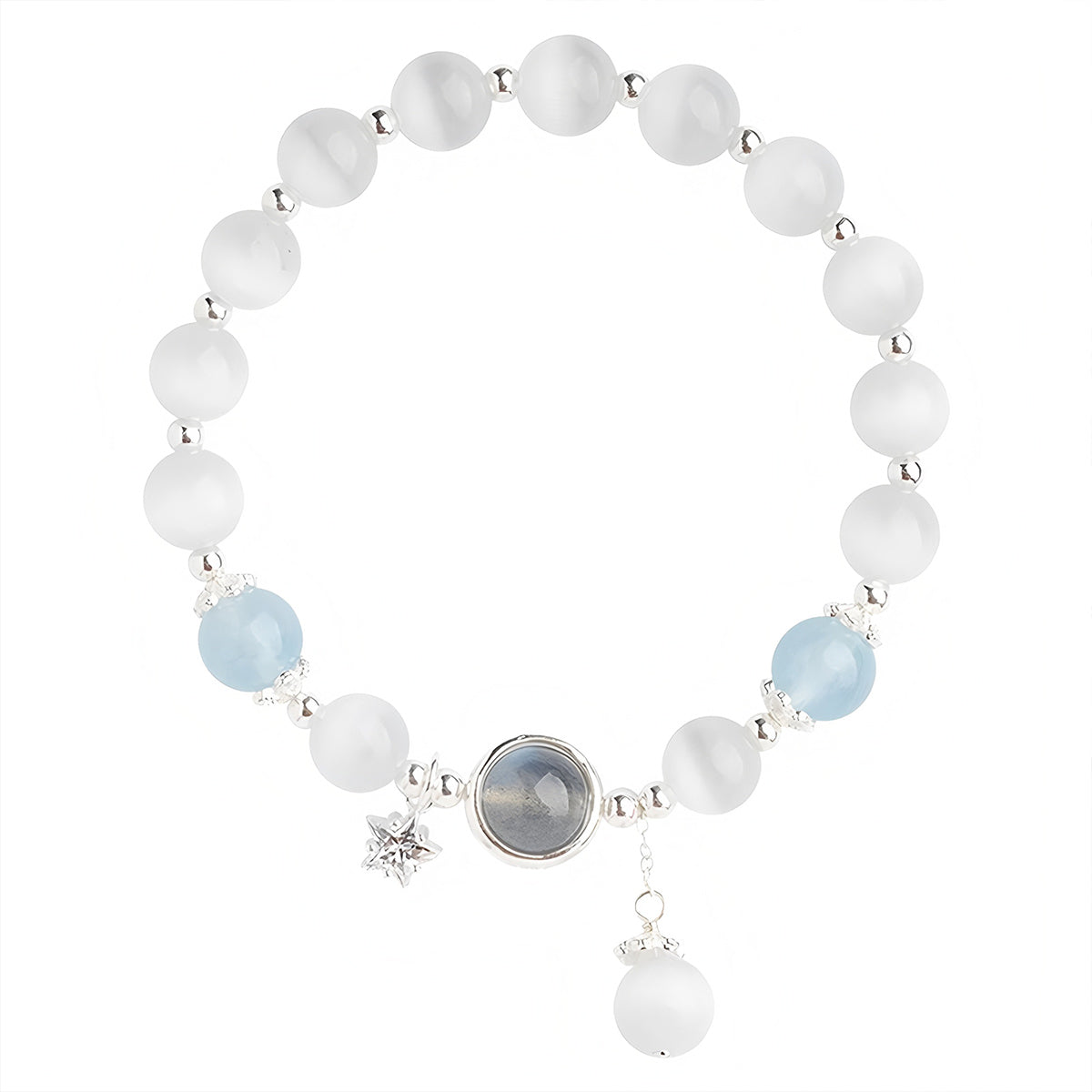S925 Silver Sapphire Good Luck Jade Beaded Bracelet(elastic cord)