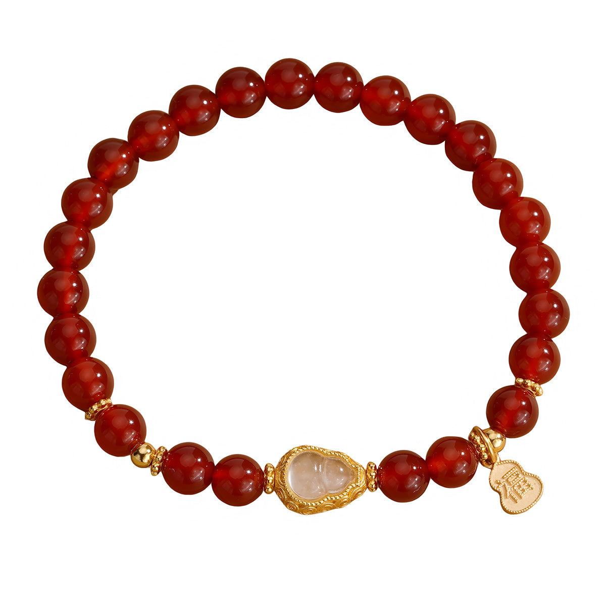 Natural Red Agate White Gourd Jade Beaded Bracelet(Bead width 6.5mm)