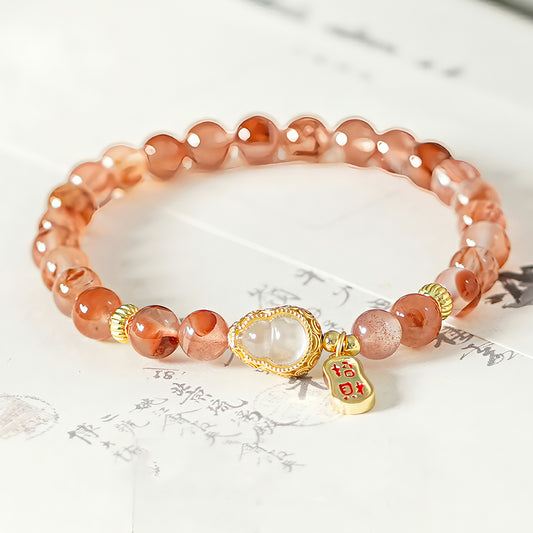 Natural Floating Flower Agate Gourd Jade Beaded Bracelet(Bead width 6mm)