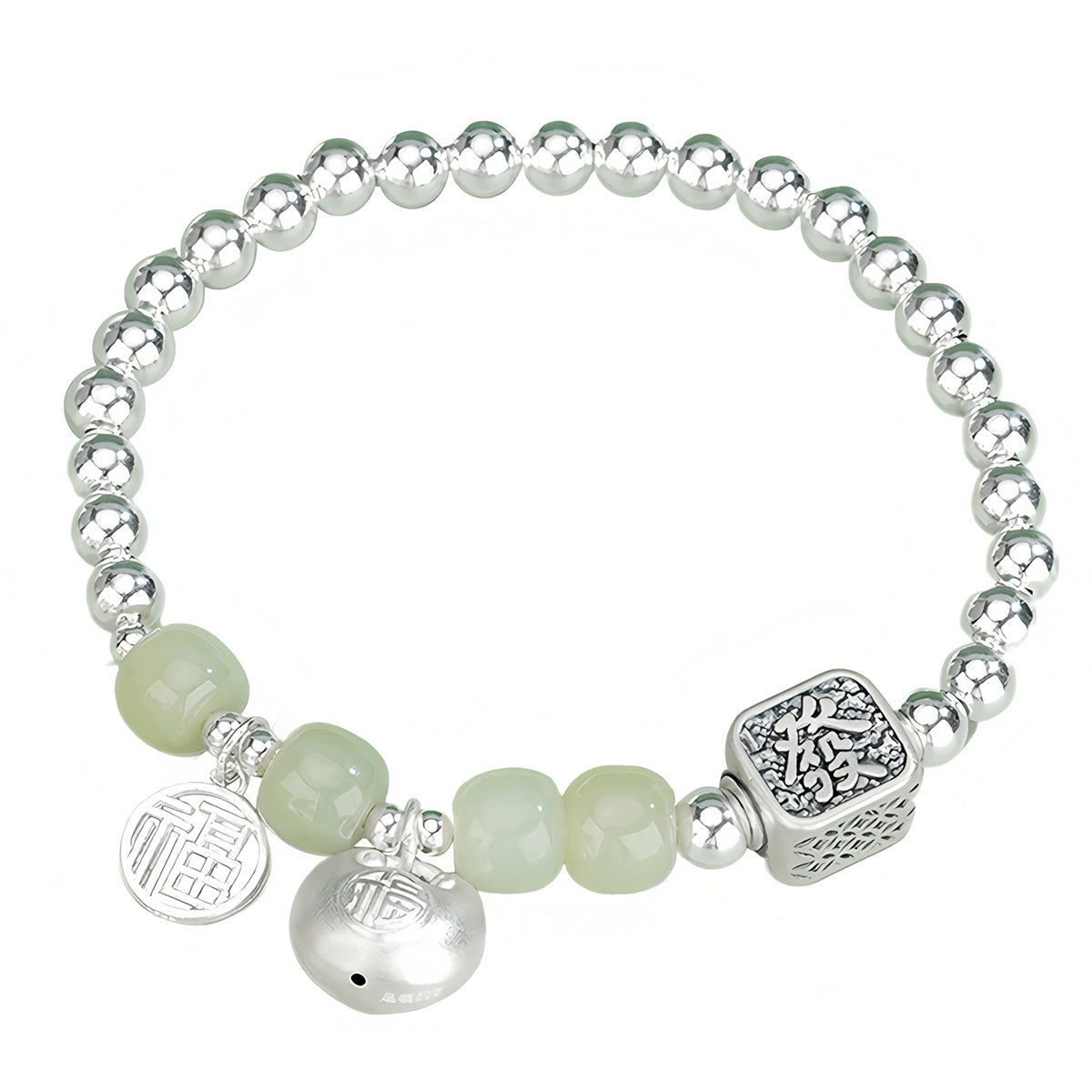 S925 Silver Lucky Bag Design Jade Beaded Bracelet