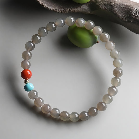 Natural Hetian Jade Smoky Gray Jade Beaded Bracelet