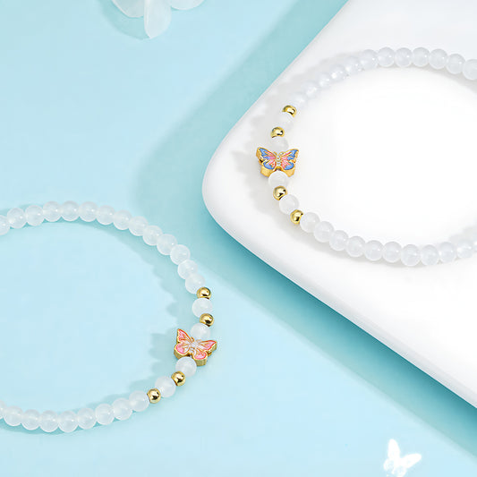 Elegant Butterfly White Jade Beaded Bracelet(Bead width 4.3mm)