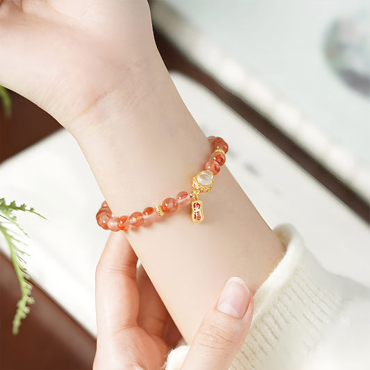 Natural Floating Flower Agate Gourd Jade Beaded Bracelet(Bead width 6mm)