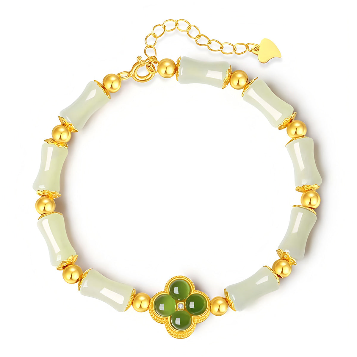 S925 Silver Four-Leaf Clover Hetian Jade Bracelet(16cm+3.5cm)