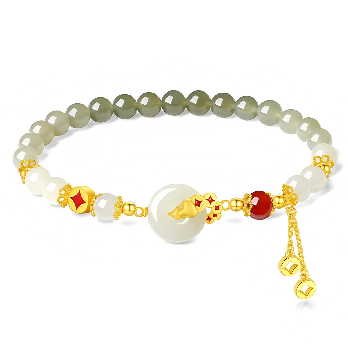 S925 Silver Hetian Jade Peace Buckle Jade Bracelet(elastic cord)