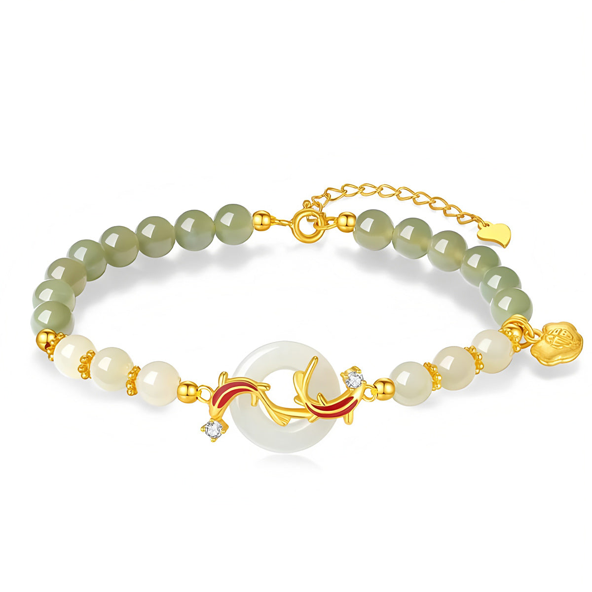 S925 Silver Hetian Jade Koi Peace Bracelet(16cm+3.5cm)