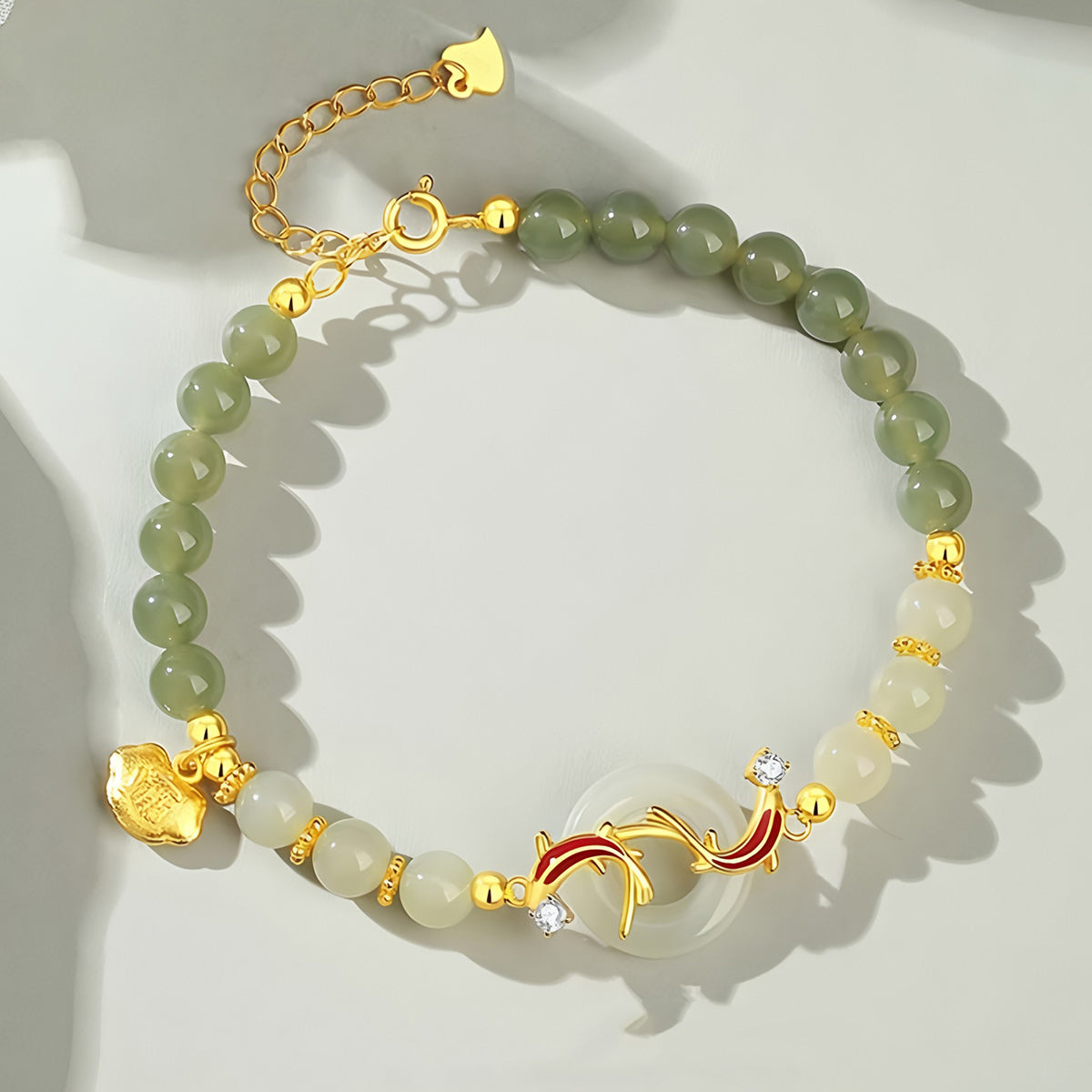 S925 Silver Hetian Jade Koi Peace Bracelet(16cm+3.5cm)